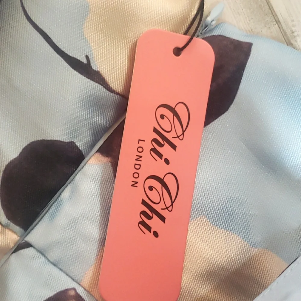 Chi Chi London Blue floral pleated party dress UK12/US8 - Picture 15 of 16